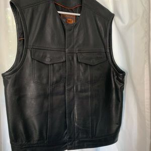 Men’s Black Leather Vest XXL